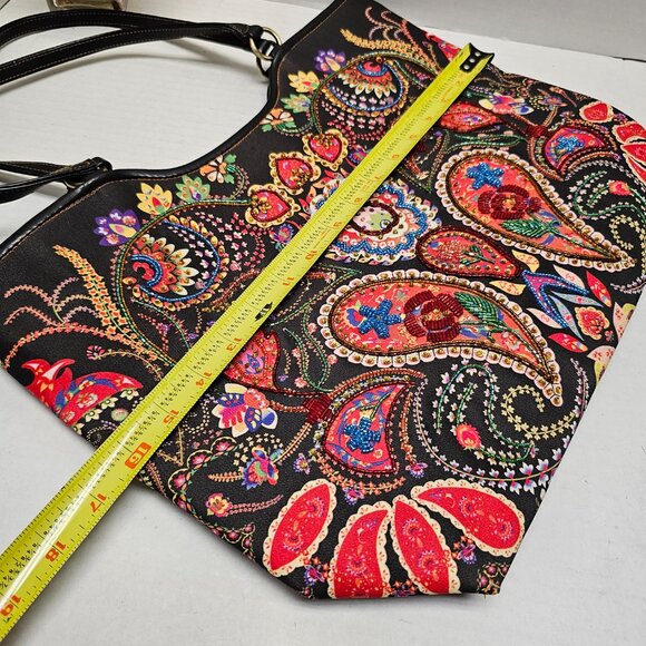 Womens Isabella Fiore Floral Flower Paisley Embroidered Beaded Tote Shoulder BAG - Picture 13 of 16